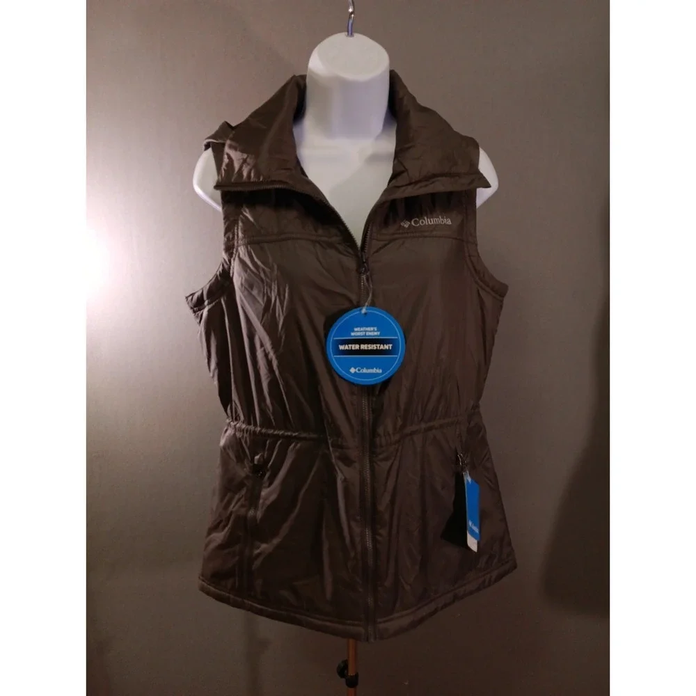 Columbia Gray Zip Up Hooded Insulated Water Resistant Vest Womens Size M Y2K NWT